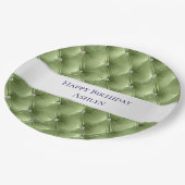 Luxe Glam Sage Green Faux Velvet Papieren Bordje (Gekanteld)