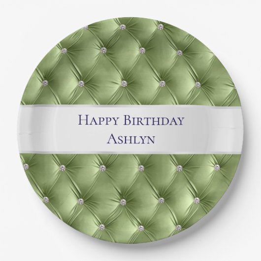 Luxe Glam Sage Green Faux Velvet Papieren Bordje (Voorkant)