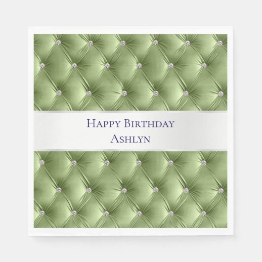 Luxe Glam Sage Green Faux Velvet Servet (Voorkant)