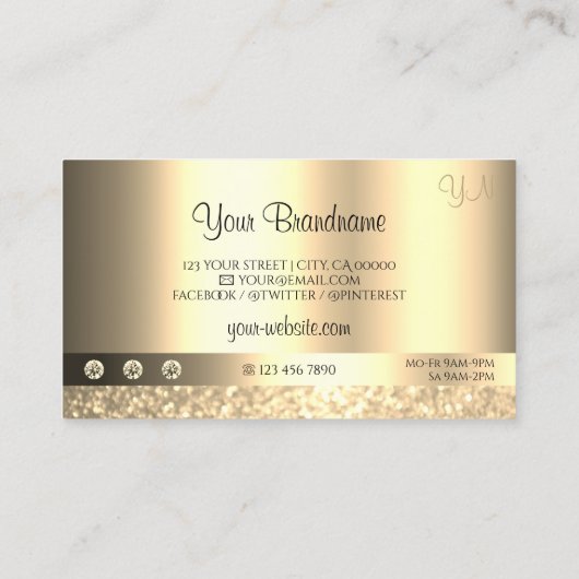 Luxe Glam Shimmery Glitter Monogram Luminous Gold Visitekaartje (Achterkant)