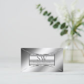 Luxe Glam Silver Glamor met Monogram en Foto Visitekaartje (Staand voorkant)