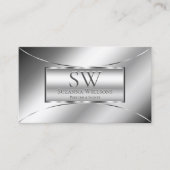 Luxe Glam Silver Glamor met Monogram en Foto Visitekaartje (Voorkant)