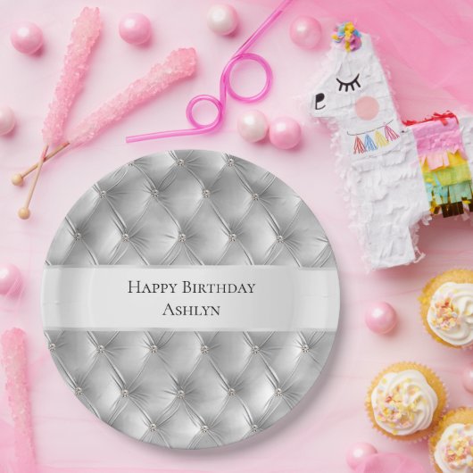 Luxe Glam Zacht Grijs Nepfluwelen Papieren Bordje (Feest)