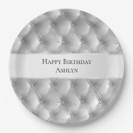 Luxe Glam Zacht Grijs Nepfluwelen Stof Papieren Bordje