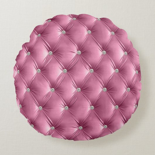 Luxe Glam Zacht Roze Faux Velvet Rond Kussen (Voorkant)