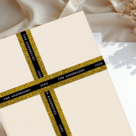 Luxe Glam Zwart En Goud Glitter Typo Satijnen Lint