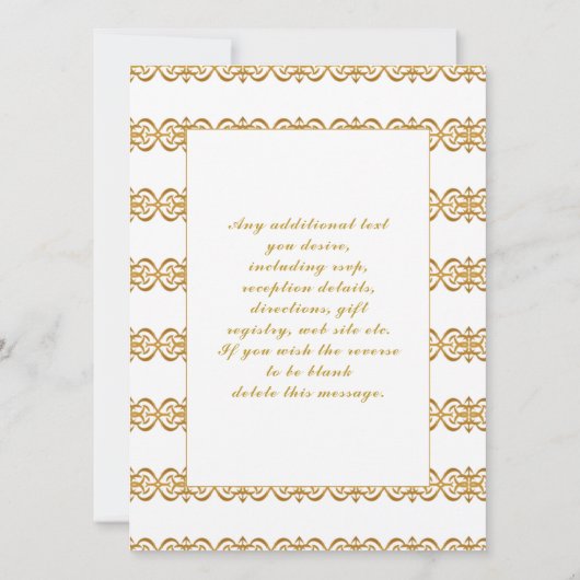 Luxe Glamor Gold Border & Nordic Flower Wedding Kaart (Achterkant)