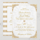 Luxe Glamor Gold Border & Nordic Flower Wedding Kaart (Voorkant / Achterkant)