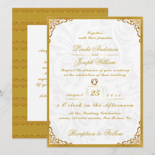 Luxe Glamor Gold Border & Nordic Flower Wedding Kaart