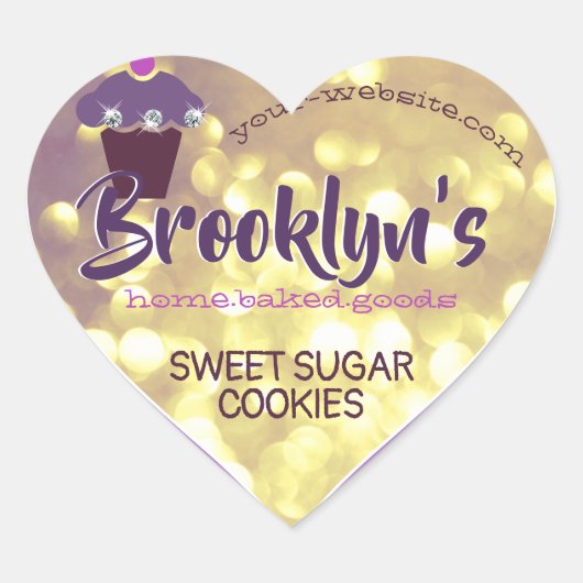 Luxe Glamor Paars Gold Glitter Cupcake Baking Hart Sticker (Voorkant)