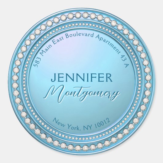 Luxe Glamoureuze Diamond Blue Retour Adres Label (Voorkant)