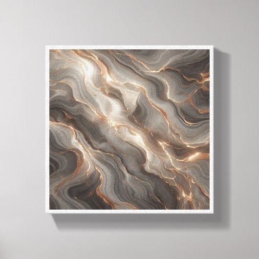 Luxe Glanzend Goud Marmer Abstract - Stralend Grij Canvas Afdruk (Voorkant)