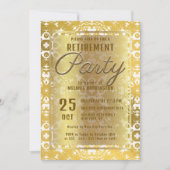 Luxe glanzend gouden damast pensioenfeestje kaart (Voorkant)