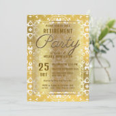 Luxe glanzend gouden damast pensioenfeestje kaart (Staand voorkant)