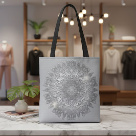 Luxe glanzend zilveren metalen gloeiende Mandala Tote Bag