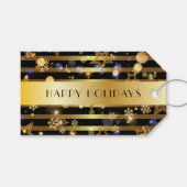 Luxe Glanzende Gouden Sneeuwvlokken en Sterren Cadeaulabel (Voorkant (Horizontaal))