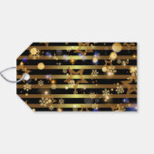 Luxe Glanzende Gouden Sneeuwvlokken en Sterren Cadeaulabel (Achterkant Horizontaal)