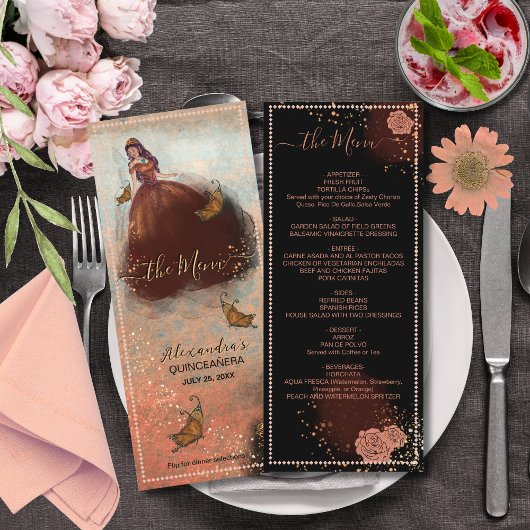 Luxe Glanzende Koperen Quinceañera Menu