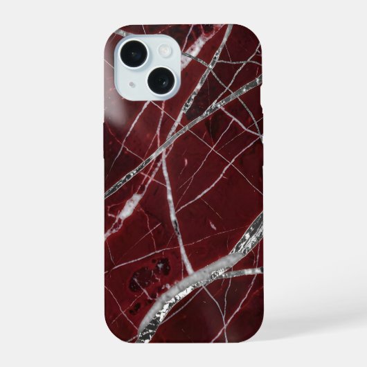 Luxe glanzende rode marmer iPhone 15 case (Achterkant)