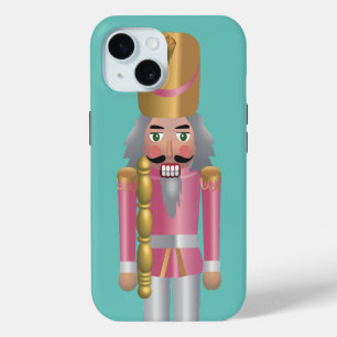 Luxe glanzende roze notenkraker Traditioneel Blauw iPhone 15 Case