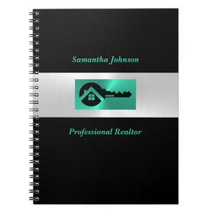 Luxe Glanzende Turquoise & Zwarte Sleutel Onroeren Notitieboek