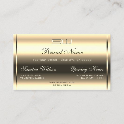 Luxe glimmende goudgele glitter Initialen Visitekaartje (Achterkant)