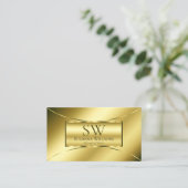 Luxe Glimmerig Goud met Monogram en Foto Visitekaartje (Staand voorkant)