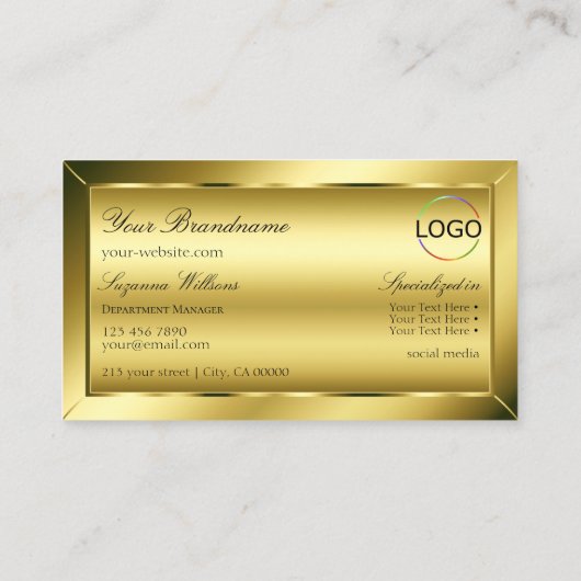Luxe Glimmerig Goud met Monogram en Logo Visitekaartje (Achterkant)