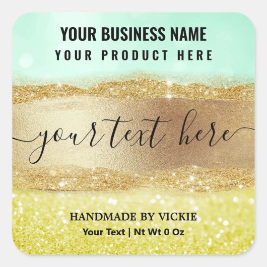 Luxe Glitter Beach Mint en Gold Product Labels (Voorkant)