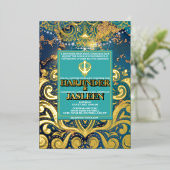Luxe Glitter Blauwe Sikh Anand Karaj Indiaan Folie Uitnodiging (Staand Voorkant)