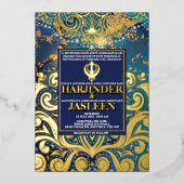 Luxe Glitter Blauwe Sikh Anand Karaj Indiaan Folie Uitnodiging (Voorkant)