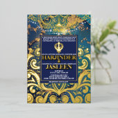 Luxe Glitter Blauwe Sikh Anand Karaj Indiaan Folie Uitnodiging (Staand Voorkant)
