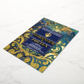 Luxe Glitter Blauwe Sikh Anand Karaj Indiaan Folie Uitnodiging (Gedraaid)