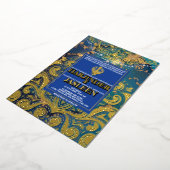 Luxe Glitter Blauwe Sikh Anand Karaj Indiaan Folie Uitnodiging (Gedraaid)