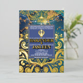 Luxe Glitter Blauwe Sikh Anand Karaj Indiaan Folie Uitnodiging (Staand Voorkant)