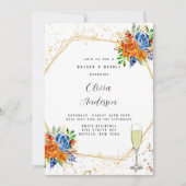 Luxe Glitter Blue Sinaasappel Floral Brunch en Bub Kaart (Voorkant)