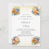 Luxe Glitter Blue Sinaasappel Floral Couples Showe Kaart (Voorkant)