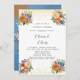 Luxe Glitter Blue Sinaasappel Floral Couples Showe Kaart