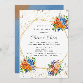 Luxe Glitter Blue Sinaasappel Floral Wedding Showe Kaart