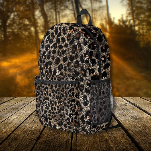 Luxe Glitter Bruin Zwart Goud Luipaard Patroon Bedrukte Rugzak