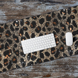 Luxe Glitter Bruin Zwart Goud Luipaard Patroon Bureaumat