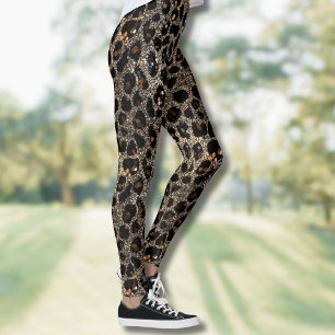 Luxe Glitter Bruin Zwart Goud Luipaard Patroon Leggings