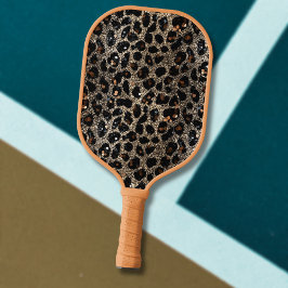Luxe Glitter Bruin Zwart Goud Luipaard Patroon Pickleball Paddle