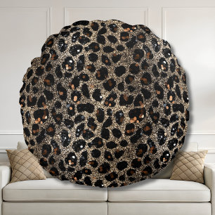 Luxe Glitter Bruin Zwart Goud Luipaard Patroon Rond Kussen