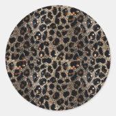 Luxe Glitter Bruin Zwart Goud Luipaard Patroon Ronde Sticker (Voorkant)