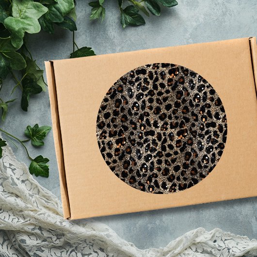 Luxe Glitter Bruin Zwart Goud Luipaard Patroon Ronde Sticker