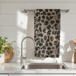 Luxe Glitter Bruin Zwart Goud Luipaard Patroon Theedoek