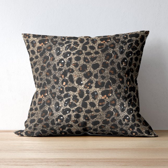 Luxe Glitter Bruin Zwart Goud Luipaardprint Kussen (Creator heeft geüpload)
