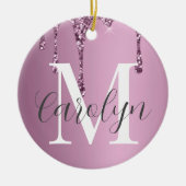 Luxe Glitter Drip Deep Roos Roze Girly Keramisch Ornament (Voorkant)