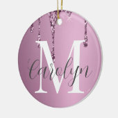 Luxe Glitter Drip Deep Roos Roze Girly Keramisch Ornament (Links)